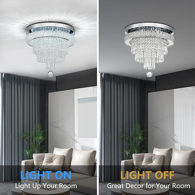 16“ Crystal Chandeliers Round Modern LED Chandelier Light Flush Mount Ceiling Light Fixtures with Remote Control for Bedroom Living Room Dining Room (dimmable)-HomvellaHome