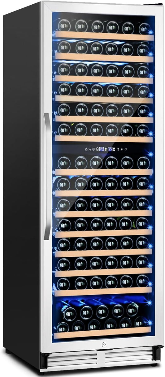 180 Bottles Wine Fridge 24 Inch Dual Zone Wine Cooler Refrigerator Freestanding Wine Refrigerator with Glass Door and Safety Lock, Large Wine Cellar for Home, Office, Kitchen-HomvellaHome