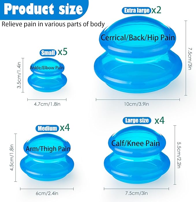 15Pcs Cupping Therapy Set-Professional Silicone Cupping, Suitable for Facial Body Massage/Deep Myofascial Release/Pain Relief/Muscle Relaxation & More (Blue,15pcs)-HomvellaHome
