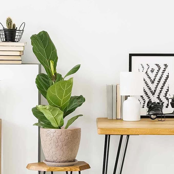 10inch Retro Ceramic Planter with Drainage Hole and Saucer for Multiple Plants, Indoor-Outdoor Garden Pots for Succulent, Orchid, and Flower (Fits Inner Pots Up to 9 Inch, Retro Peach)-HomvellaHome