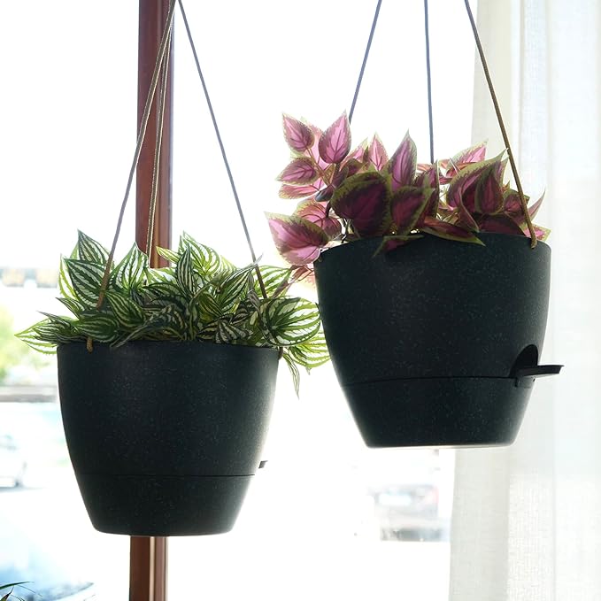 10 Inch Self Watering Hanging Pots, 2 Pack Hanging Planters with 40oZ Deep Reservior for Indoor Outdoor Plants Flowers, Black Speckles-HomvellaHome