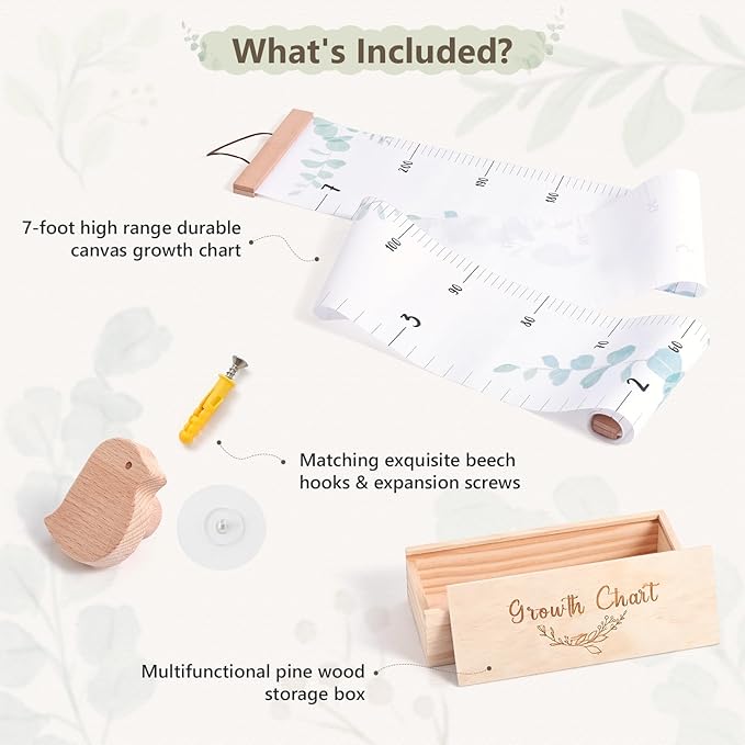 Growth Chart for Wall 7 Ft Height Chart with Keepsake Box & Hook Waterproof Canvas Measure Wall Ruler Removable Neutral Nursery Wall Decor for Baby Kids Toddlers-HomvellaHome