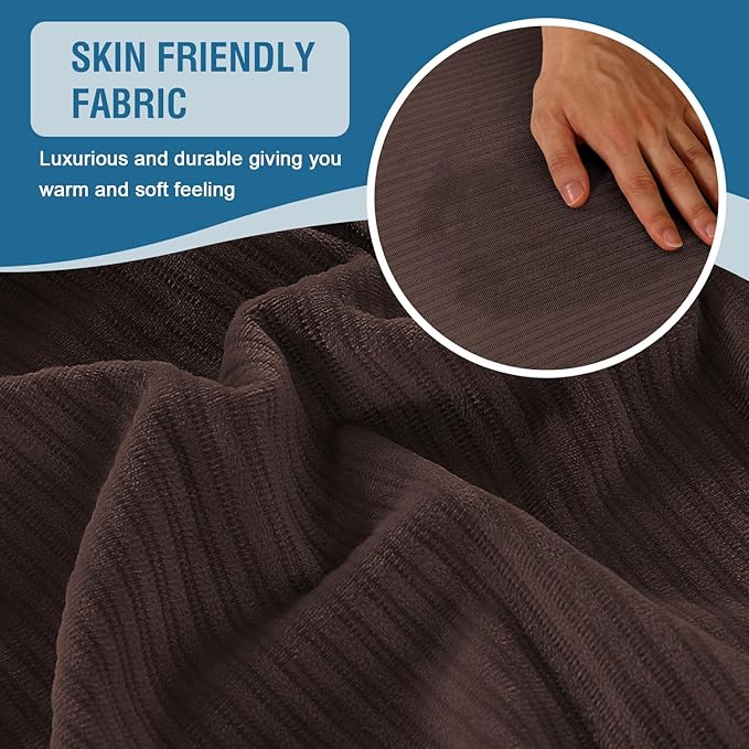 H.VERSAILTEX Velvet Stretch Couch Cushion Cover Plush Cushion Slipcover for Chair Cushion Furniture Protector Seat Cushion Sofa Cover (1 Piece Armchair Cushion Covers, Brown Striped)-HomvellaHome