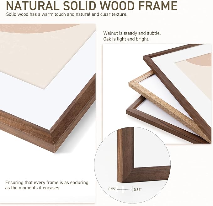 12x16 Picture Frame Set of 4 Natural Solid Walnut Photo Frames with 8.5x11 Removable Mat Wall Hanging Large Handcrafted Frame with HD Plexiglass Wall and Tabletop Display Large Poster Frame-HomvellaHome