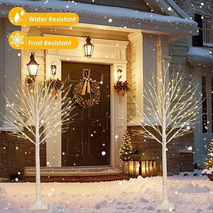 2 Pack 5FT 200LED Christmas Lighted Birch Tree, Timer Function Prelit Artificial Tree Lamp Plug in with Warm White Lights, 2 Modes Twinkling Twig Trees for Indoor Outdoor Party Christmas Decorations-HomvellaHome