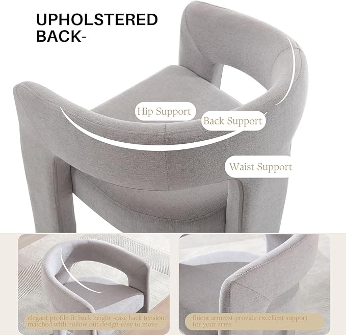 Grey Chenille Dining Chairs Set of 2, Modern Barrel Dining Room Chairs Upholstered Faux Fur Accent Chair with Arms and Round Back for Living Room Kitchen Armchair No Assembly Needed-HomvellaHome