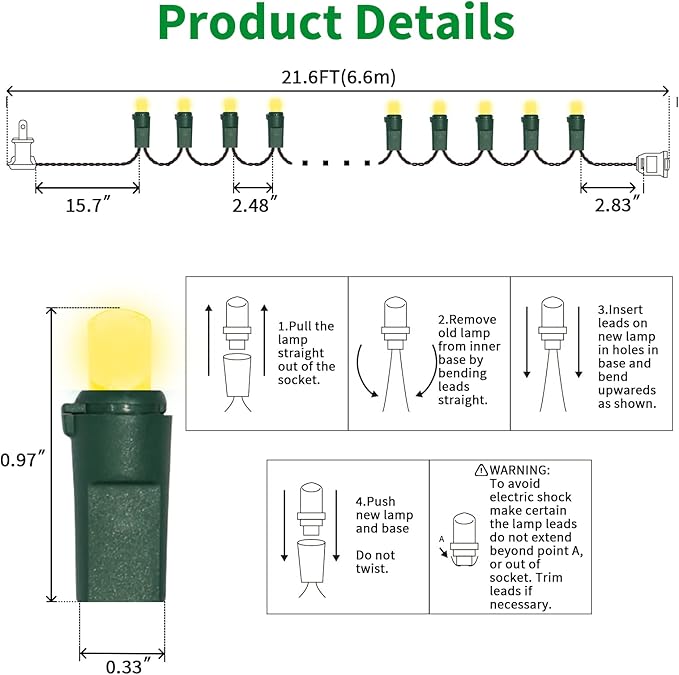 100 Count Yellow - String Lights - 21.6FT LED Christmas Lights, Mini led Lights for Indoor Outdoor Home Holiday Party Wedding Independence Day Decoration-HomvellaHome