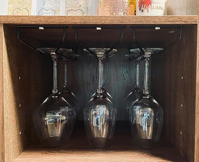 14-Inch Black Wine Glass Rack, Under Cabinet Wine Glass Holder, Stemware Rack, Hanging Stemware Holder, Set of 2-HomvellaHome