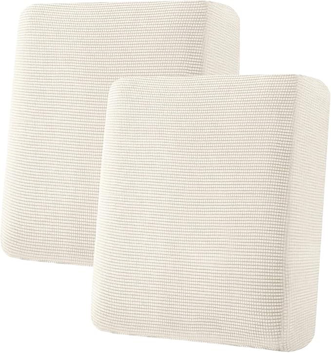 H.VERSAILTEX Super Stretch Individual Seat Cushion Covers Sofa Covers Couch Covers Slipcover Sets Thick Jacquard Textured Twill Fabric (2 Piece Medium Sofa Cushion Covers, Porcelain)-HomvellaHome