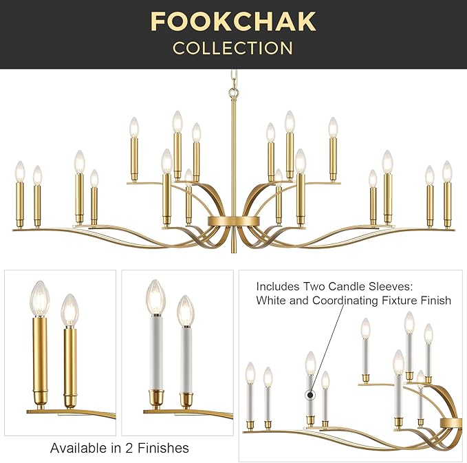 18 Light Gold Living Room Chandelier High Ceiling Foyer Candle Chandelier Large Modern Brass 59in Metal Chandeliers Hanging Light for Master Bedroom Dining Room Light Fixture Over Table-HomvellaHome