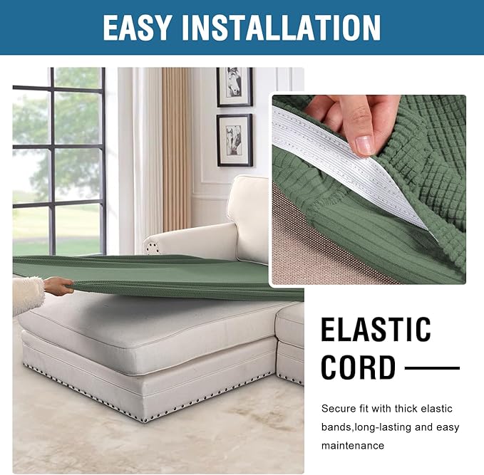 H.VERSAILTEX Super Stretch Individual Chaise Cover Sectional Couch Covers for L Shaped Sofa Both Left/Right Featuring Thick Jacquard Textured Twill Fabric (1 Piece Chaise Cover, Loden Frost)-HomvellaHome