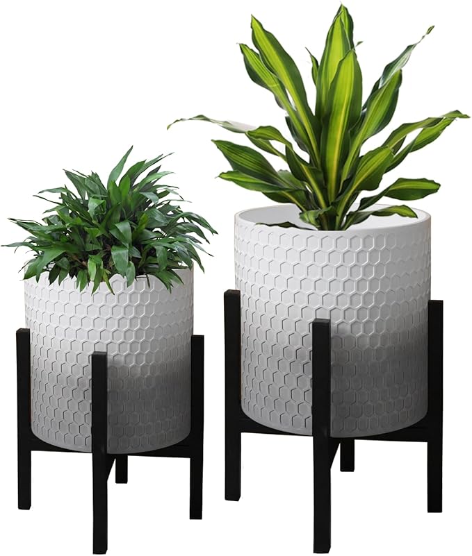 10 & 12 Inches Planters with Metal Sand for Indoor Plants Set of 2,Decorative Plant Pots with Holder, Outdoor Flower Pots with Legs, Modern Garden Pot with Drainage Holes for Snake Plant, House plants-HomvellaHome