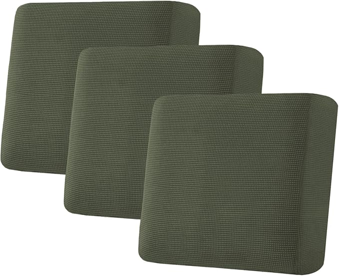 H.VERSAILTEX Super Stretch Individual Seat Cushion Covers Sofa Covers Couch Covers Slipcover Sets Thick Jacquard Textured Twill Fabric (3 Piece XL Sofa Cushion Covers, Olive)-HomvellaHome