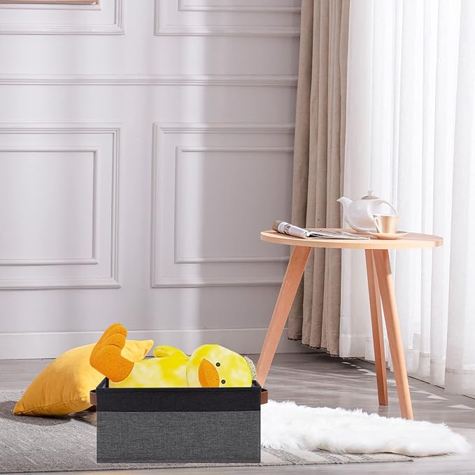 GhvyenntteS Small Fabric Storage Bins 12 Pack, 11.8" x 7.87" x 5.11" Storage Basket with Leather Handles, Closet Storage Bins for Shelves, Storage Baskets for Shelves, DVD Storage (Grey/Black)-HomvellaHome