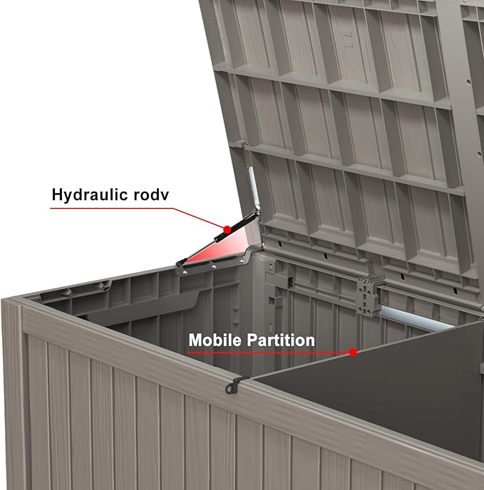 150 Gallon Deck Box,Resin Outdoor Storage Box with Lockable for Patio Furniture, Pool Accessories, Garden Tools Waterproof Outside Storage Box, Grey-HomvellaHome