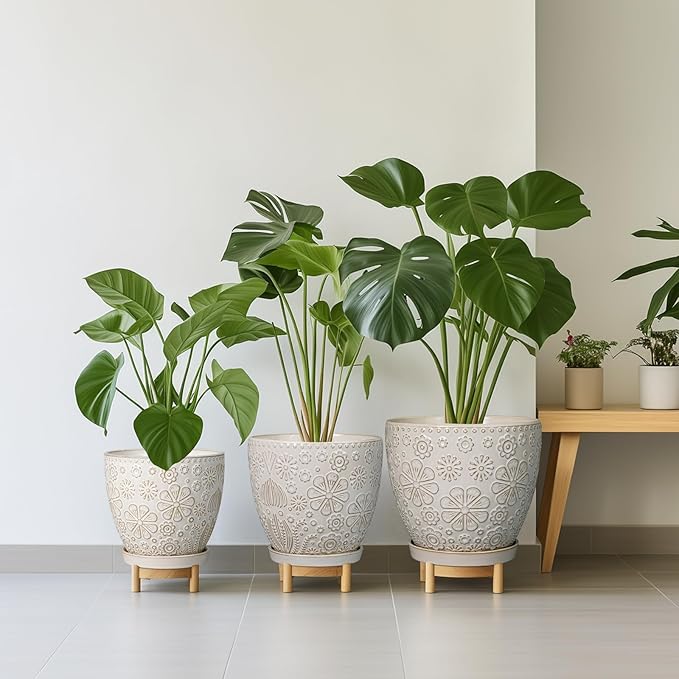 10 Inch Ceramic Planter Pot Large Plant Pot for Indoor Plants Outdoor Round Flower Pot with Drainage Hole and Saucer for Home Garden Decor White-HomvellaHome