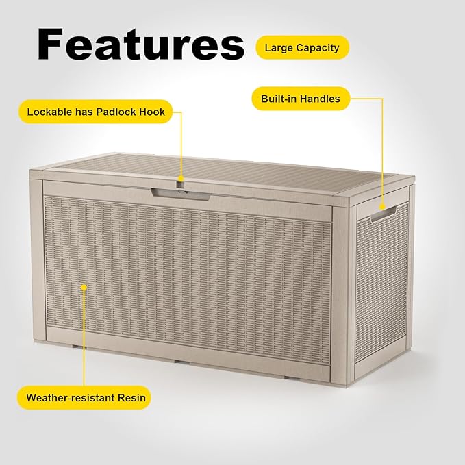 102 Gallon Outdoor Storage Box Waterproof, UV Resistant Resin Deck Box with Hydraulic Rod, Lockable Design and Enhanced Durability for Patio, Garden, and Poolside Use-HomvellaHome