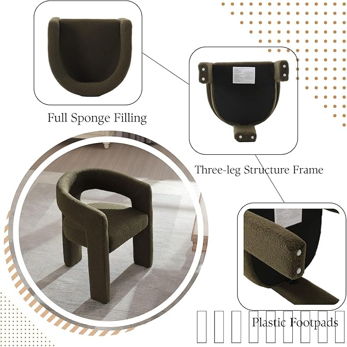 Green Sherpa Dining Chairs Set of 6, Modern Barrel Dining Room Chairs Upholstered Faux Fur Accent Chair with Arms and Round Back for Living Room Kitchen Armchair No Assembly Needed-HomvellaHome