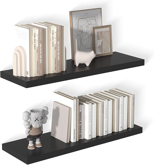 12 Inch Deep Floating Shelves for Wall 2 Pack Floating Shelves Large Storage Space Wall Mount Shelf for Living Room Kitchen Bathroom 36" W x 12" D x 1.2" H Black-HomvellaHome
