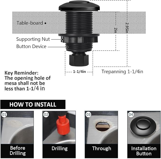 Garbage Disposal Air Switch Kit for SinkTop Waste Disposal with Stainless Steel Black Short Air Button by Briidea-HomvellaHome