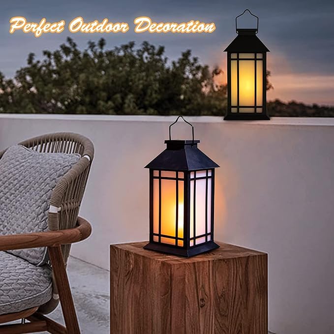 11" Solar Lantern Outdoor Garden Hanging Lanterns Waterproof LED Vintage Flickering Flame Lanterns for Patio, Table, Party.-HomvellaHome