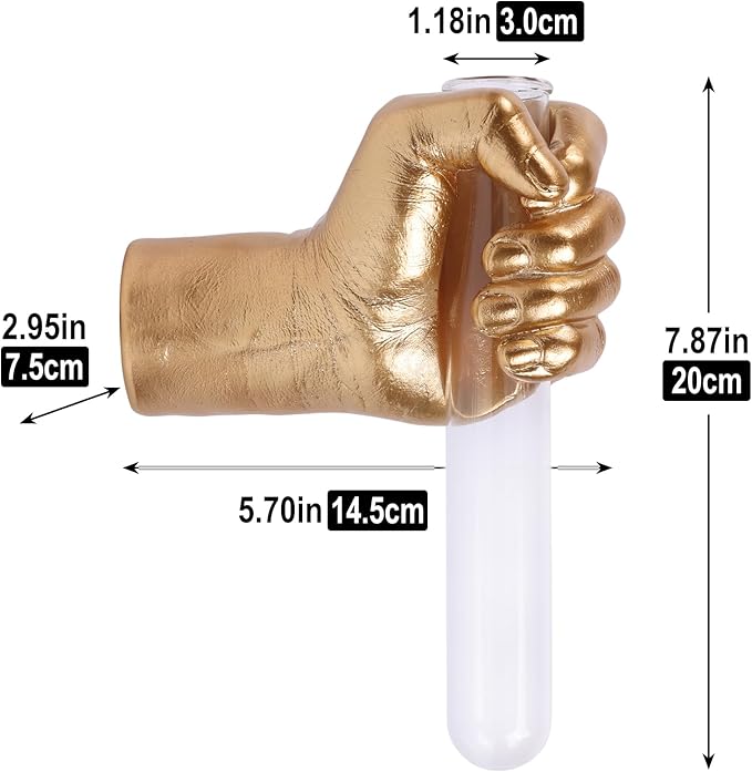 Gold Wall Sculptures, Hand Vases Home Decor, Wall Mount Art Sculpture, Unique Wall Art Statue, Funky Flower Vase Decorations, Modern Eclectic Hanging Decor,Glass Test Tube Vase-HomvellaHome