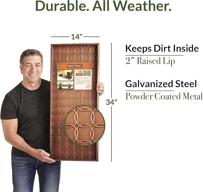 Good Directions Large Boot Tray, Circles Multi-Purpose All Weather Decorative Boot Tray, Shoes, Plants, Garage, Patio Door, Pet Bowls, 34 inch Entry Indoor Shoe Tray, Copper Finish-HomvellaHome