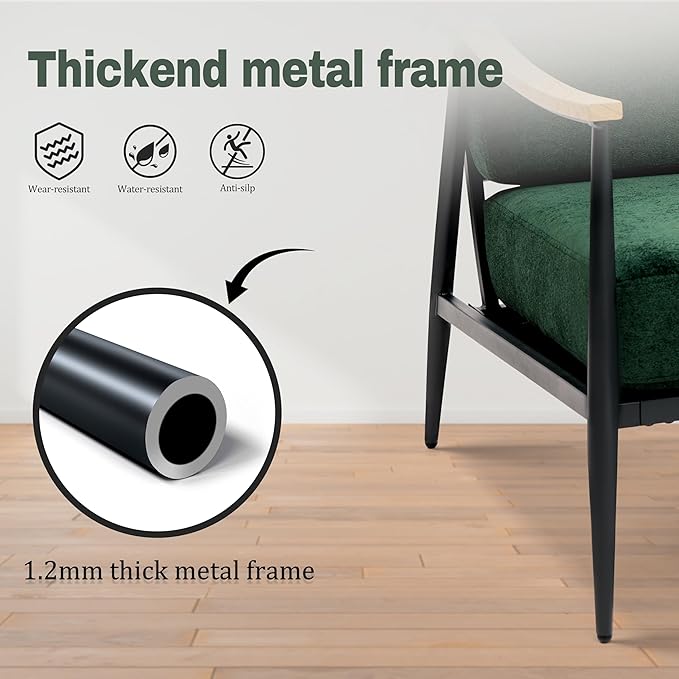 Modern Accent Chairs Set of 2 for Living Room Bedroom Mid Century Arm Chairs Upholstered Office Accent Chairs Comfy Waiting Room Chairs with Metal Frame, Green-HomvellaHome