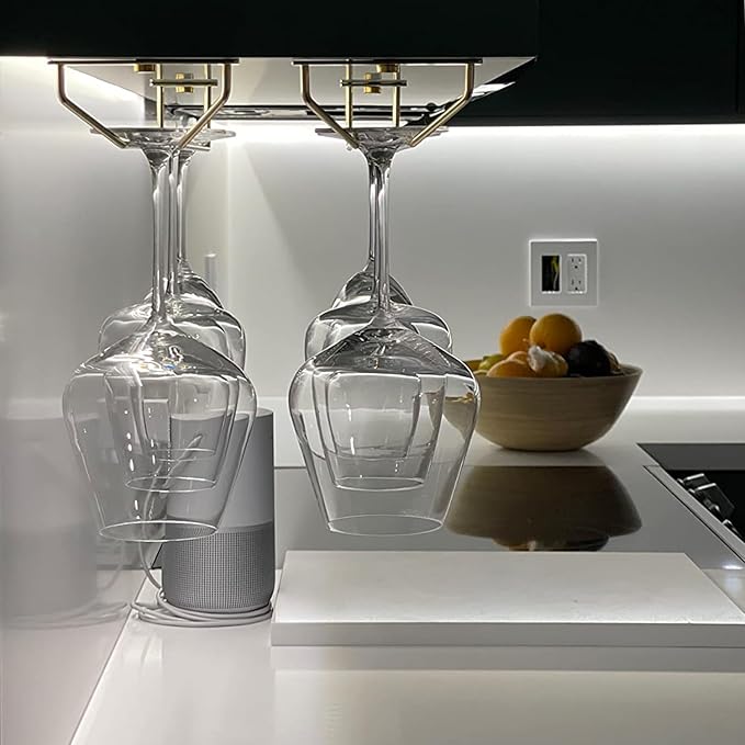 14-Inch Gold Wine Glass Rack, Under Cabinet Wine Glass Holder Stainless Steel Stemware Rack - Hanging Stemware Holder for Cabinet Kitchen Bar, Set of 4-HomvellaHome