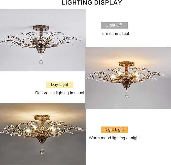 Ganeed Vintage Crystal Chandelier, Modern Bronze Branches Ceiling Light Fixture with 5-Light Heads for Farmhouse Living Room Dinning Room Kitchen Over Table Hallway-HomvellaHome