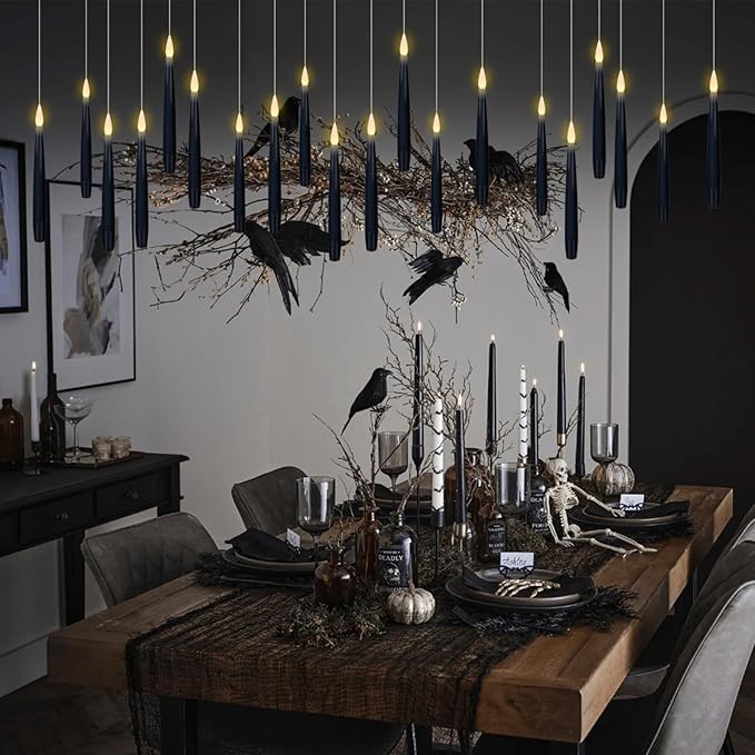 GenSwin 22pcs Flameless Floating Candle with Magic Wand Remote Timer, Battery Operated Hanging Window Candles Flickering, 6.1" LED Electric Candles for Christmas Halloween Decorations(Black)-HomvellaHome