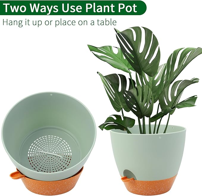 GARDIFE Large Hanging Planter, 12 inch Hanging planters for Indoor. Outdoor Plants, Self Watering Plant Pot, Plant Hanger, Green-HomvellaHome