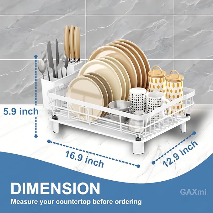 GAXmi Dish Drying Rack Over The Sink Dish Drainer with Drainboard Utensil Holder, 1-Tier White-HomvellaHome