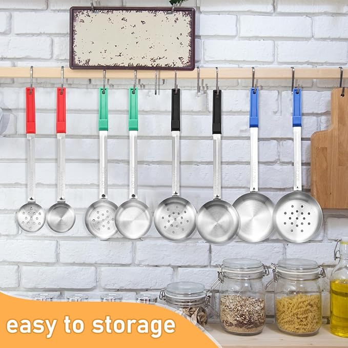 16 Pcs Portion Control Serving Spoons, Restaurant Measuring Serving Ladle Utensils, Portion Control Slotted Scoops for Weight Loss, Solid and Perforated Scoops(4 Colors,4 Sizes)-HomvellaHome