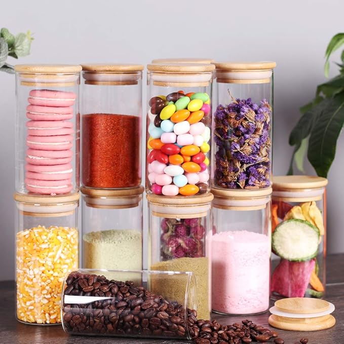 12 Pcs Glass Spice Jars - 8.5oz Empty Small Glass Bottles with Bamboo Airtight Lids and Labels - Thicken Seasoning Spice Containers for Kitchen Organization and Storage…-HomvellaHome