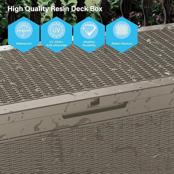 100 Gallon Double-Wall Resin Deck Box - Lockable Waterproof Outdoor Storage Box, 1000lbs Capacity & Doubles as Seating for Patio Furniture - Garden Tools, Pool Accessories (Brown)-HomvellaHome