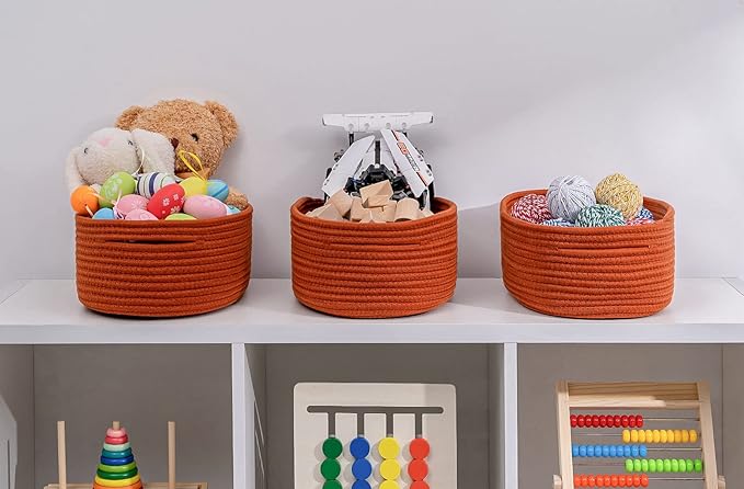 Shelf Storage Baskets for Organizing|Decorative Basket for Closet Storage|Toy Baskets&Bins|Small Woven Rope Baskets-13x8.66x5.11’’,Durable&Stylish,Oval 3 Packs Brick Red-HomvellaHome