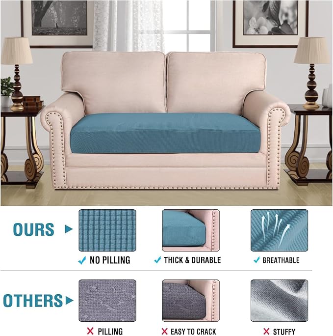 H.VERSAILTEX Super Stretch Individual Seat Cushion Covers Sofa Covers Couch Cushion Covers Slipcover Sets Thick Jacquard Textured Twill Fabric (1 Piece Loveseat Cushion Cover, Storm Blue)-HomvellaHome