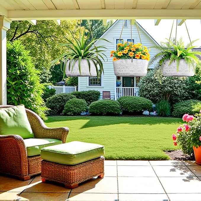 10.7 Inch Hanging Planter for Outdoor Indoor Plants，2 Pack Hanging Flower Pots with Drain Holes for Garden Home Decor Use (Marble)-HomvellaHome