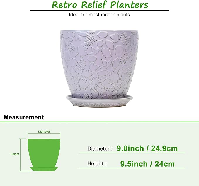 10inch Retro Ceramic Planter with Drainage Hole and Saucer for Multiple Plants, Indoor-Outdoor Garden Pots for Succulent, Orchid, and Flower (Fits Inner Pots Up to 9 Inch, Retro Purple)-HomvellaHome