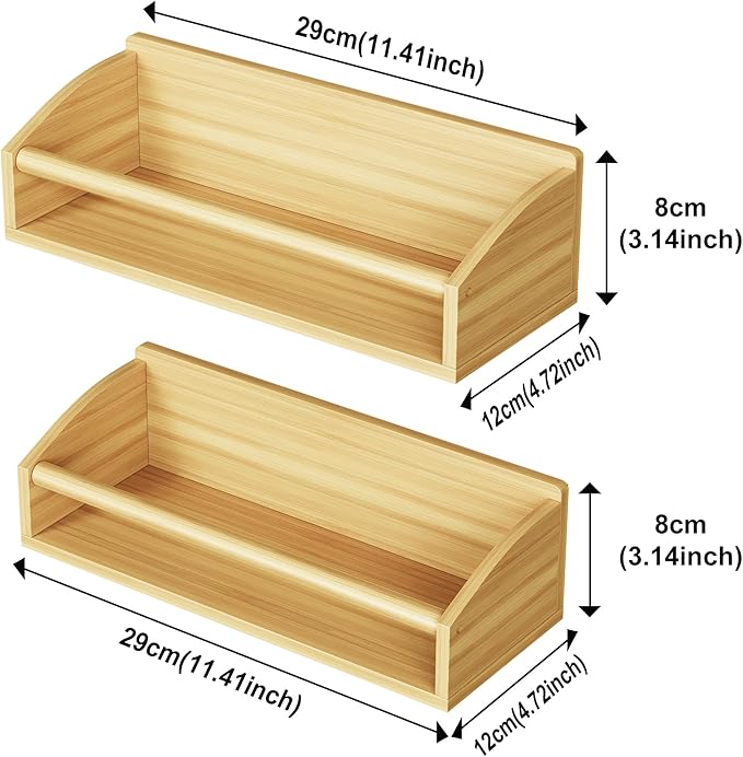 2 Pack Magnetic Spick Rack for Refrigerator, Fridge Organizer Shelf, Bamboo Wood-HomvellaHome
