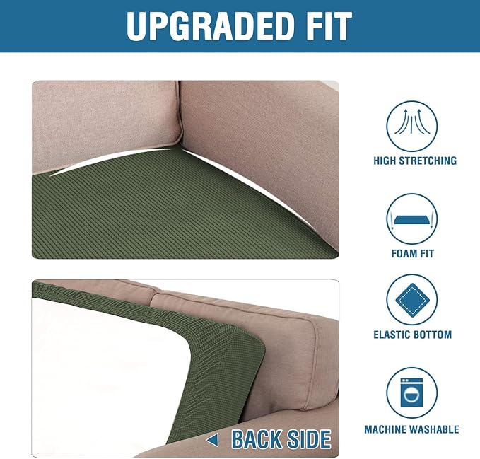 H.VERSAILTEX Super Stretch Individual Seat Cushion Covers Sofa Covers Couch Cushion Covers Slipcover Sets Thick Jacquard Textured Twill Fabric (1 Piece Chair Cushion Cover, Bronze Green)-HomvellaHome