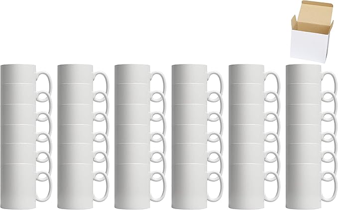 11oz White Ceramic Sublimation Coffee Mug in White Gift Box, White, Case of 108-HomvellaHome