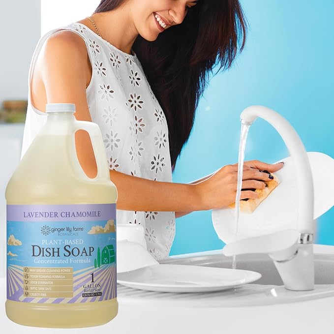 Ginger Lily Farms Botanicals Plant-Based Liquid Dish Soap, Concentrated Formula with Max Grease Cleaning Power, Cruelty-Free, Lavender Chamomile Scent, 1 Gallon Refill (128 Fl. Oz.)-HomvellaHome