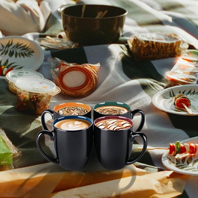 GBHOME 16oz Coffee Mugs Set of 6, Large Ceramic Coffee Mugs for Man, Woman, Dad, Mom, Modern Coffee Mugs Set with handle for Tea/Latte/Cappuccino/Milk/Cocoa. Dishwasher&Microwave Safe,Multi-Color-HomvellaHome