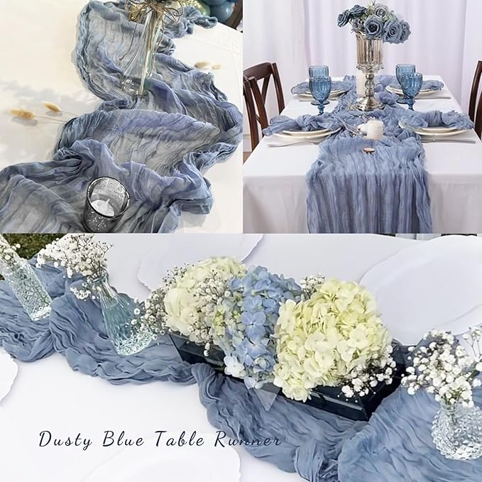 12 Pack Dusty Blue 10FT Cheesecloth Table Runner Rustic Gauze Fabric Cheese Cloth Table Runner for Wedding Bridal Baby Shower Table Decor 20 x 120 Inch Long Boho Sheer Birthday Party Table Decorations-HomvellaHome