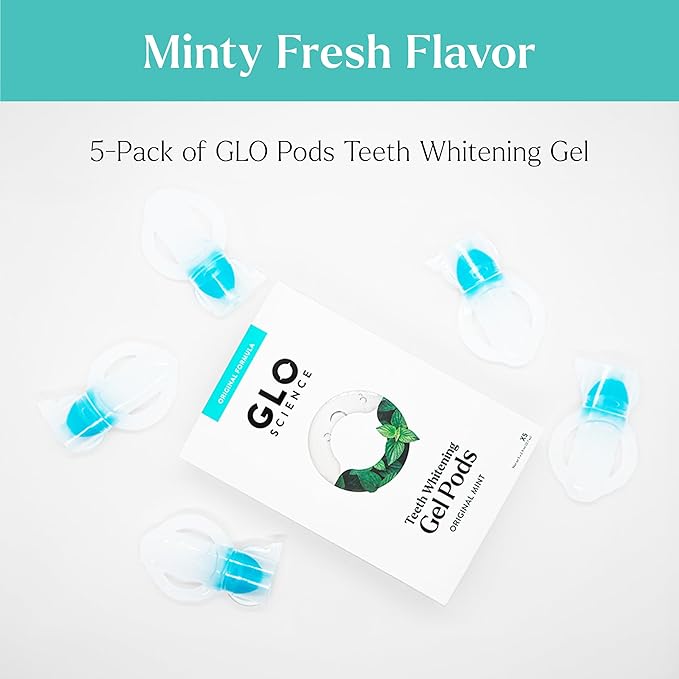 GLO Science Teeth Whitening Gel Pods – Safe, Effective Whitener with Silicon Brush, 6% Hydrogen Peroxide – Fastest Way to Whiter Teeth, Sensitivity Free – Mint Flavor (Pack of 5)-HomvellaHome