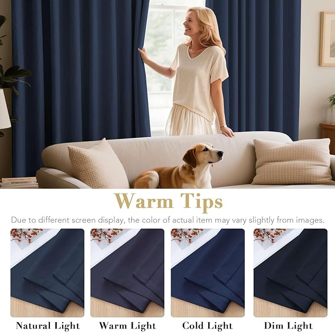 H.VERSAILTEX Blackout Curtains for Bedroom Thermal Insulated Room Darkening Living Room Curtains 72 Inch Long Grommet Privacy Protection Window Curtain Panels/Drapes for Nursery, 2 Panels, Navy Blue-HomvellaHome