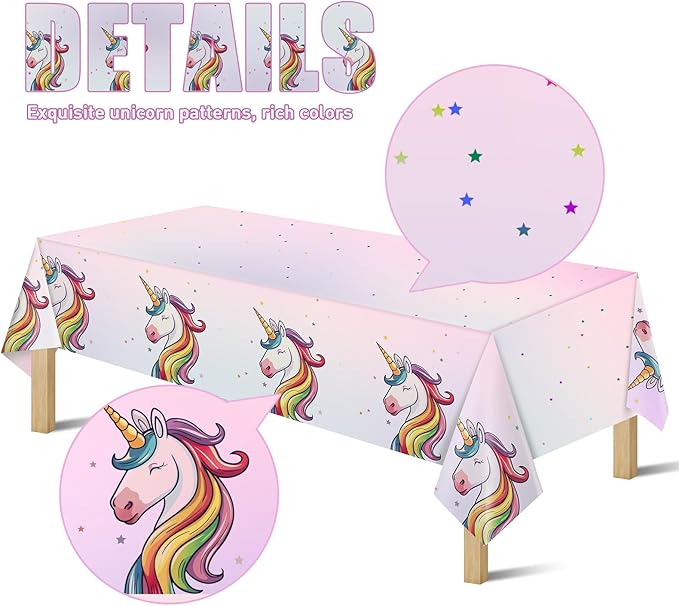 16Pcs Unicorn Tablecloths for Birthday Party, Unicorn Plastic Table Cover Disposable Party Table Cloths, unicórnio Festa Supplies for Baby Shower and Birthday Decoration for Girls (54'' x 108'')-HomvellaHome