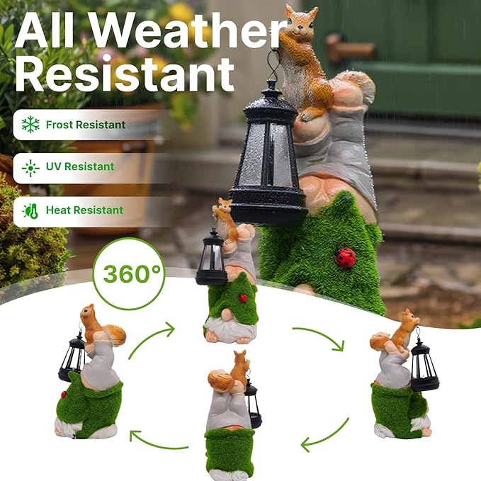 Garden Gnome Statues Decor with Solar Lights, Outdoor Decorations for Yard Porch Lawn Balcony Patio, Housewarming Gifts-HomvellaHome